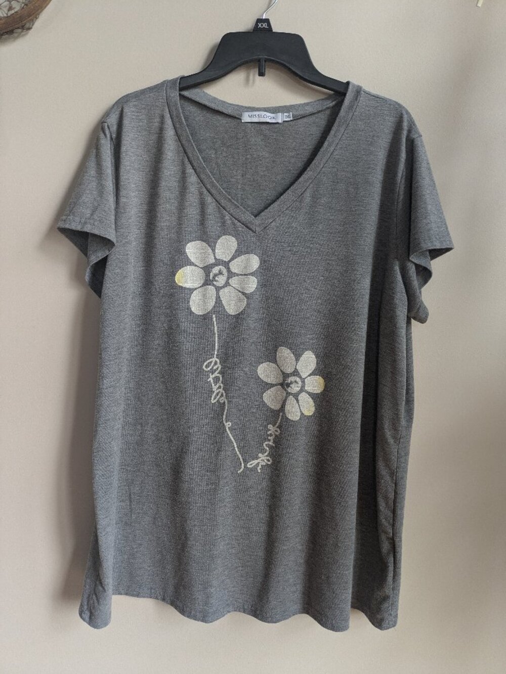 Misslook Daisy T-Shirt 3X Short Sleeve Round Neck Jersey Gray #550